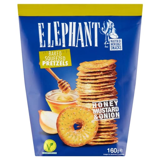 Elephant Squeezed Pretzels Honey Mustard And Onion 160G Korbi