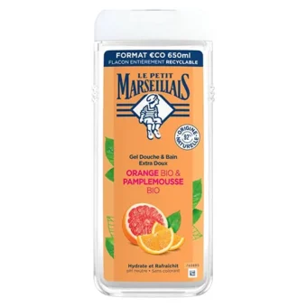 Le Petit Marseillais – Gel Douche Et Bain Extra Doux À L’Orange Bio Et Pamplemousse Bio 650Ml