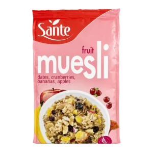 Santé - Muesli aux fruits dattes, cranberries, bananes et pommes