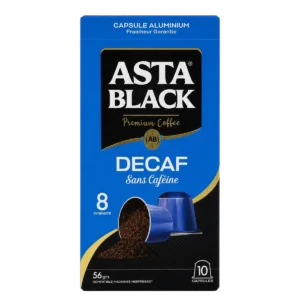 Asta Black - Capsules de café décaféiné aluminium compatibles Nespresso intensité 8