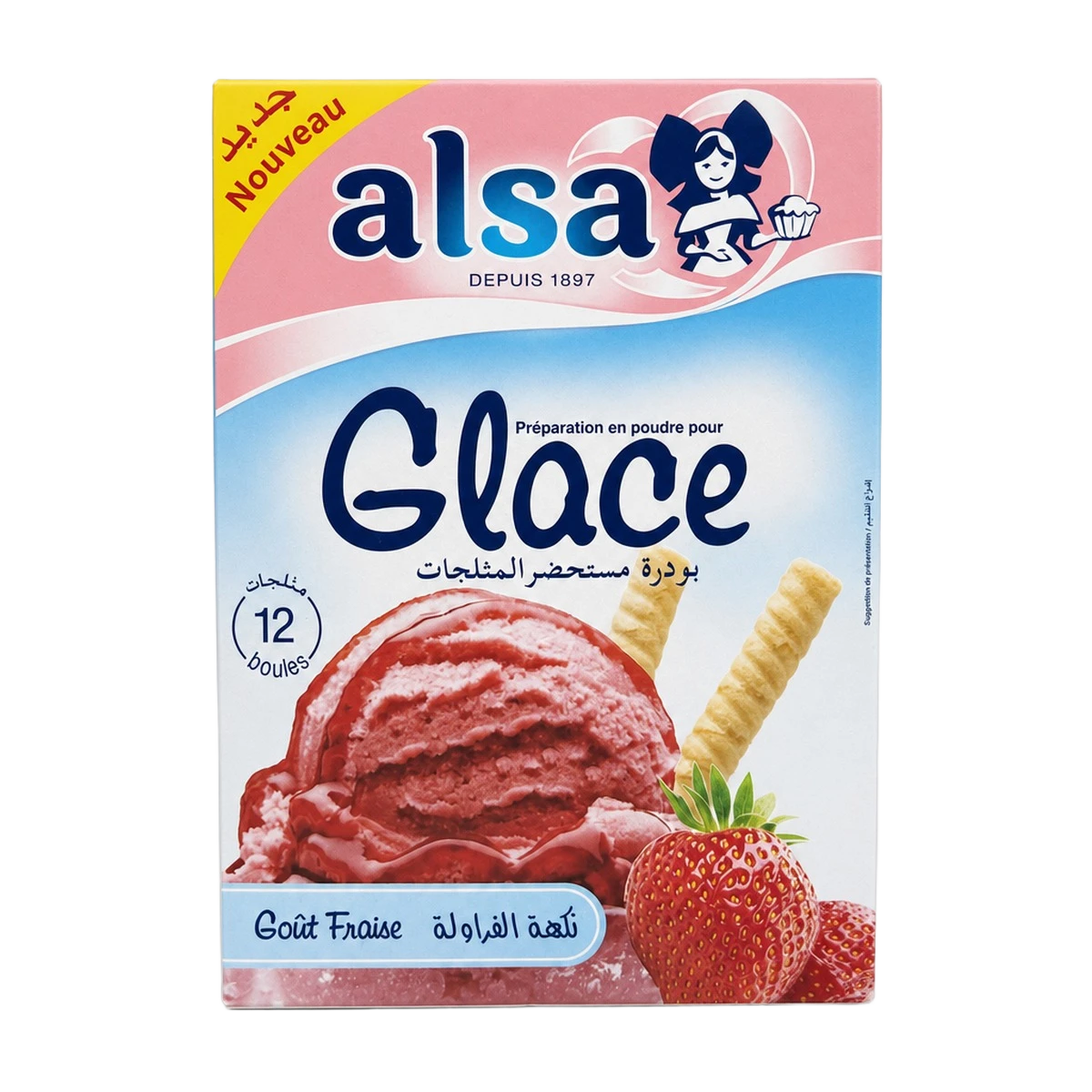 Alsa — Préparation en poudre pour glace goût fraise — 120 g