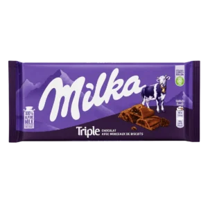 Milka - Tablette de chocolat au lait Triple chocolat avec morceaux de biscuits